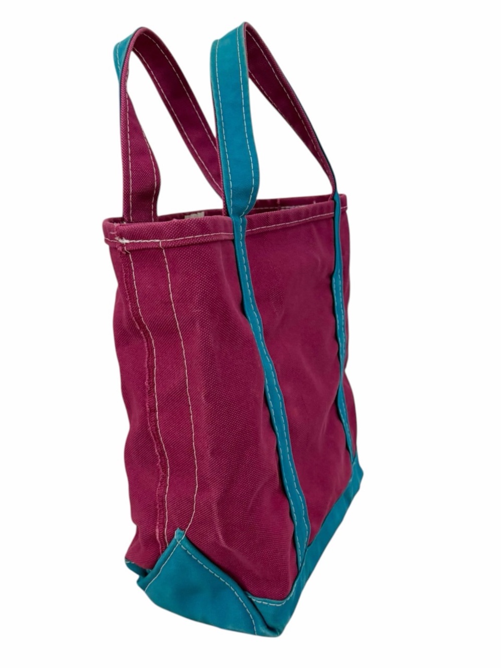 Vintage LL Bean Boat and Tote Medium Plum Teal Canvas Bag Made in USA - Picture 3 of 13